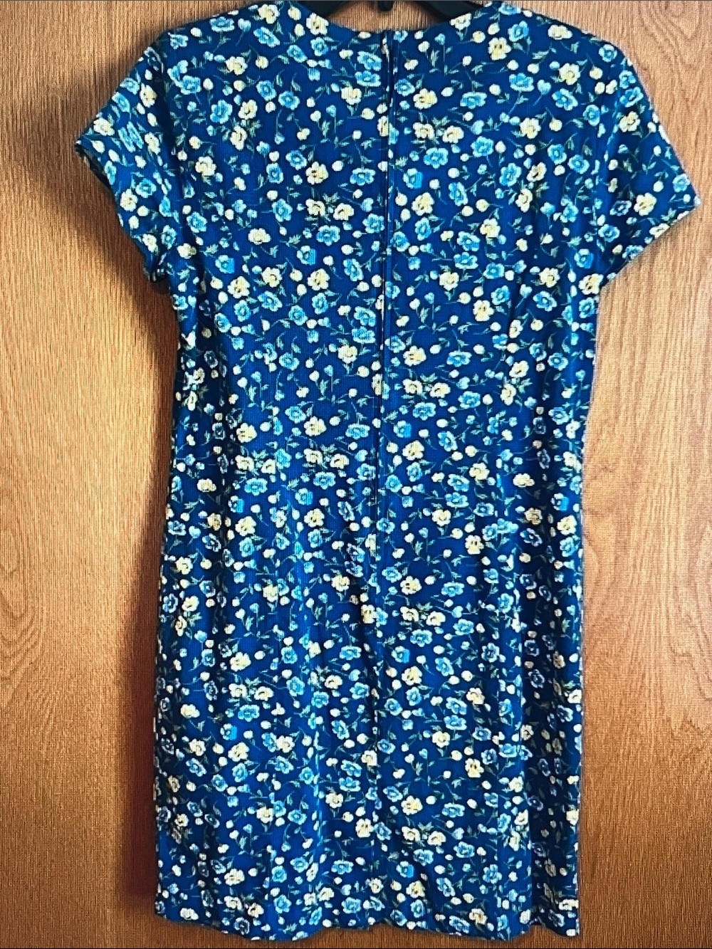 Blue Floral Mini Dress with Short Sleeves - Picture 3 of 6